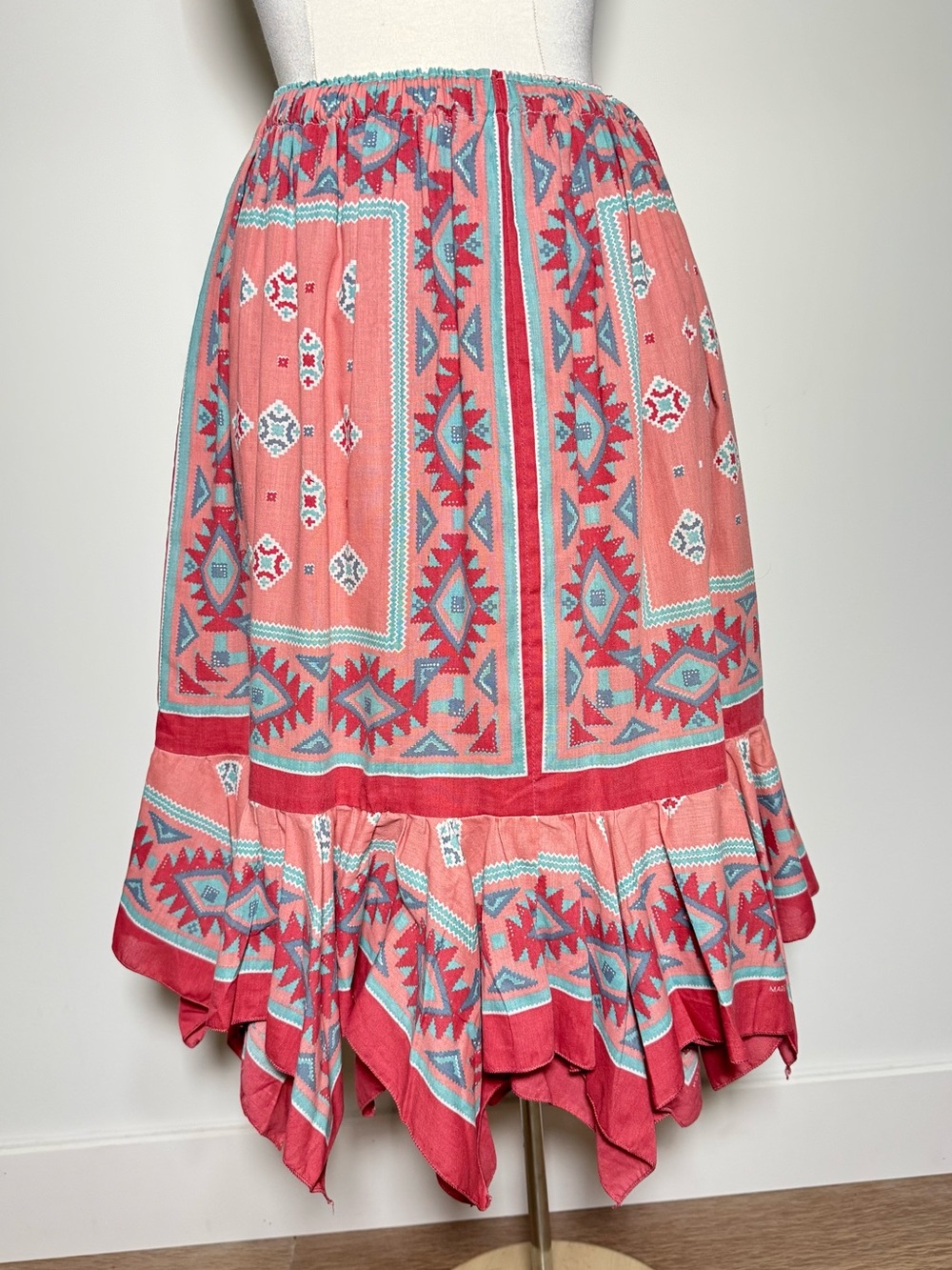 RARE Vintage 80s Southwest Bandana Handkerchief Skirt Wamcraft Coral Turquoise